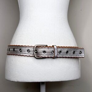 Y2K Silver Leather Belt Eyelets Grommets Rocker Punk Preppy American Eagle